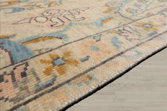 Multi Size Beige Blue Aqua Color Hand Knotted Oushak Wool Transitional Oriental Rug