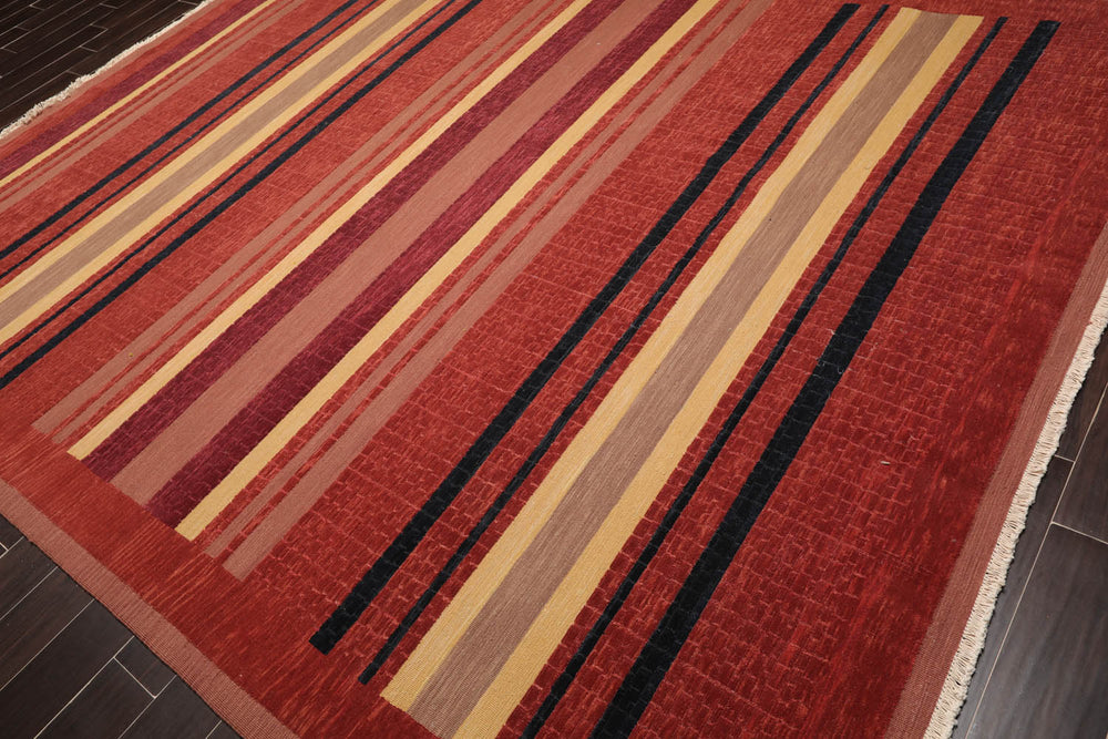 9x12 Rust, Brown, Navy Color Hand Knotted 100% Wool Modern Oriental Rug