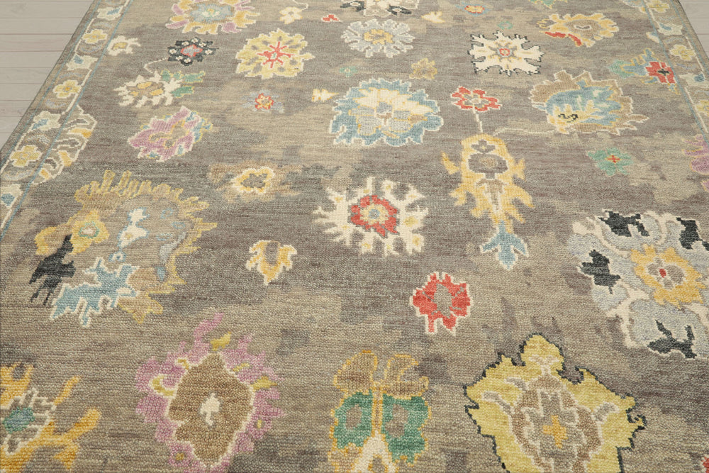 Multi Size Taupe Ivory Aqua Color Hand Knotted Oushak Wool Transitional Oriental Rug