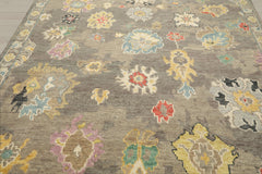 Multi Size Taupe Ivory Aqua Color Hand Knotted Oushak Wool Transitional Oriental Rug