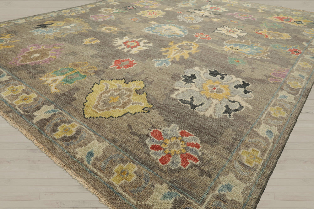 Multi Size Taupe Ivory Aqua Color Hand Knotted Oushak Wool Transitional Oriental Rug