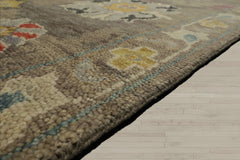 Multi Size Taupe Ivory Aqua Color Hand Knotted Oushak Wool Transitional Oriental Rug