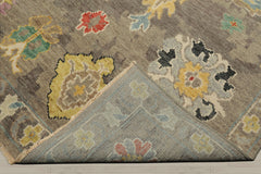 Multi Size Taupe Ivory Aqua Color Hand Knotted Oushak Wool Transitional Oriental Rug