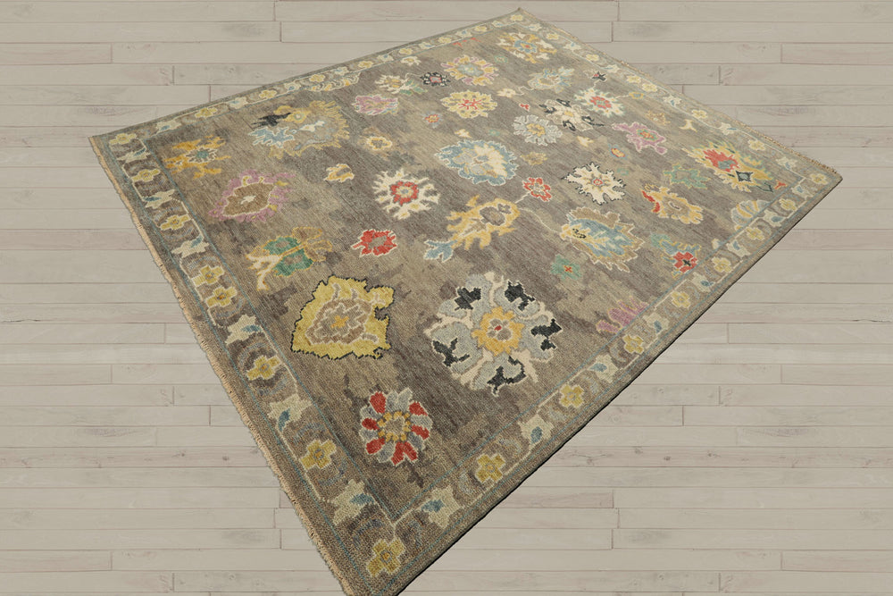 Multi Size Taupe Ivory Aqua Color Hand Knotted Oushak Wool Transitional Oriental Rug