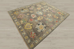 Multi Size Taupe Ivory Aqua Color Hand Knotted Oushak Wool Transitional Oriental Rug