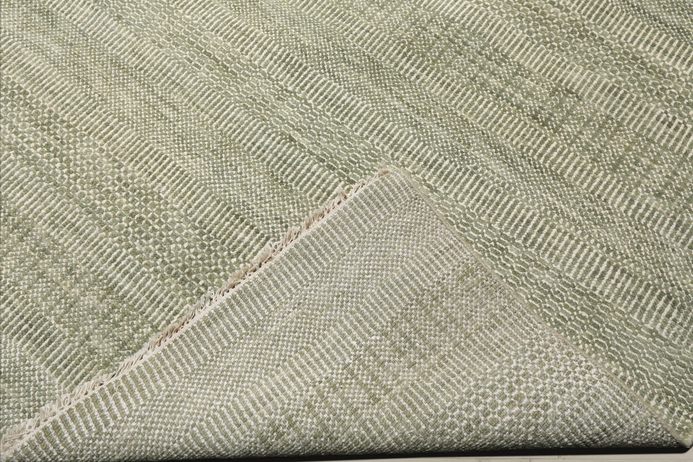Multi Size Sage Ivory Color Hand Knotted Tibetan Wool & Bamboo Silk Contemporary Oriental Rug