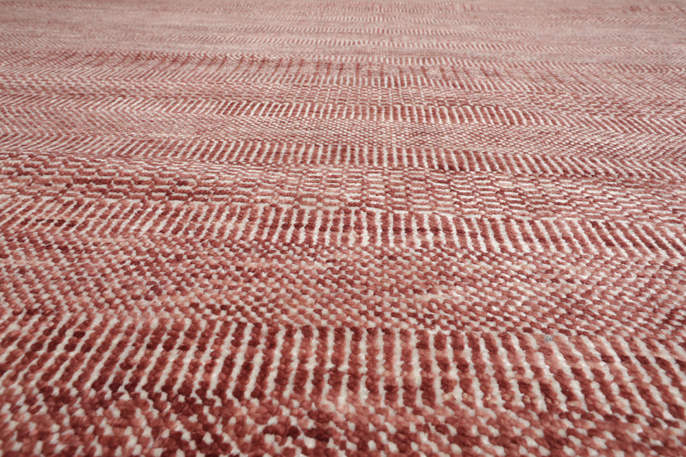 Multi Size Raspberry Ivory Color Hand Knotted Tibetan Wool & Bamboo Silk Contemporary Oriental Rug