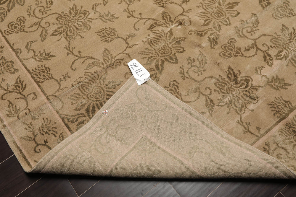 6x9 Tan, Moss, Color Hand Knotted Tibetan Wool & Silk Transitional Oriental Rug