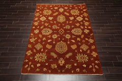 6x9 Burnt Orange, Gold, Aqua Color Hand Knotted 100% Wool Traditional Oriental Rug