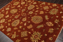 6x9 Burnt Orange, Gold, Aqua Color Hand Knotted 100% Wool Traditional Oriental Rug