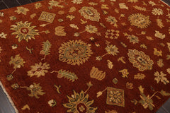 6x9 Burnt Orange, Gold, Aqua Color Hand Knotted 100% Wool Traditional Oriental Rug