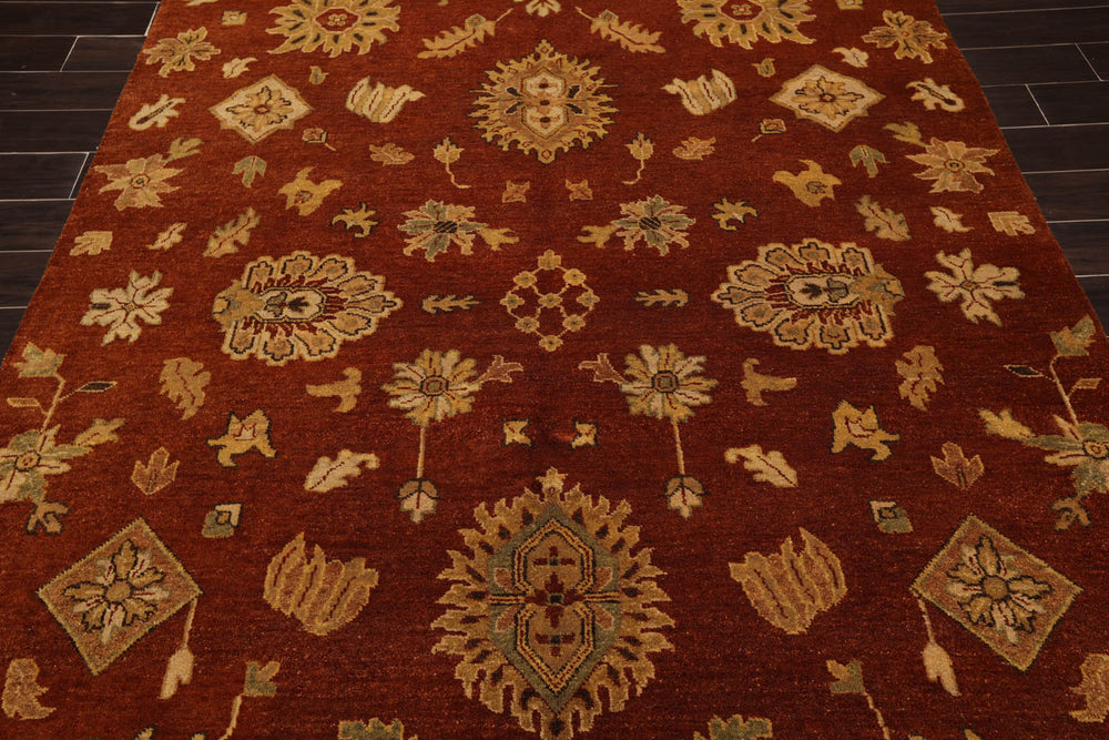 6x9 Burnt Orange, Gold, Aqua Color Hand Knotted 100% Wool Traditional Oriental Rug