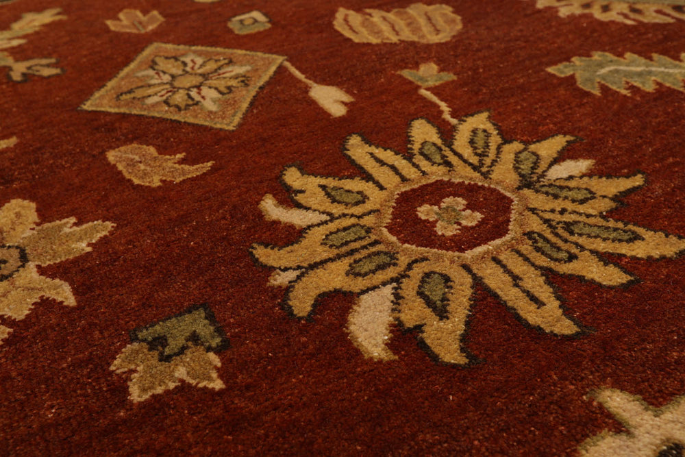 6x9 Burnt Orange, Gold, Aqua Color Hand Knotted 100% Wool Traditional Oriental Rug