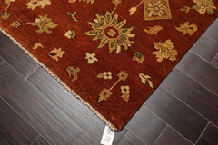6x9 Burnt Orange, Gold, Aqua Color Hand Knotted 100% Wool Traditional Oriental Rug