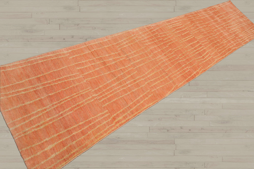 Multi Size Salmon Beige Color Hand Knotted Tibetan Wool Contemporary Oriental Rug