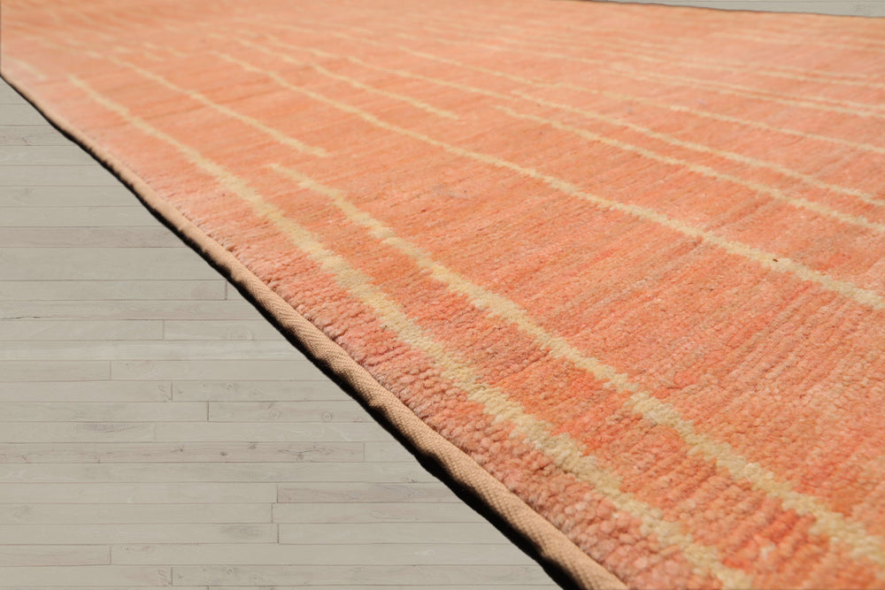 Multi Size Salmon Beige Color Hand Knotted Tibetan Wool Contemporary Oriental Rug