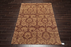 6x9 Brown, Beige, Tan Color Hand Knotted 100% Wool Transitional Oriental Rug