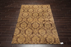 6x9 Brown, Light Gold, Color Hand Knotted 100% Wool Transitional Oriental Rug