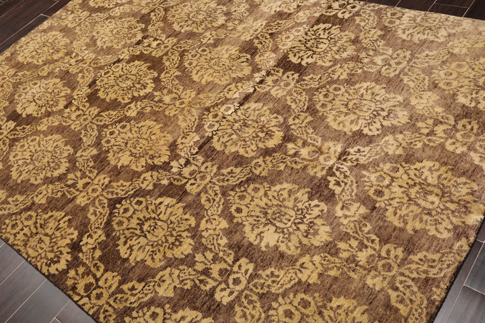 6x9 Brown, Light Gold, Color Hand Knotted 100% Wool Transitional Oriental Rug