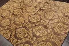 6x9 Brown, Light Gold, Color Hand Knotted 100% Wool Transitional Oriental Rug