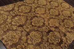 6x9 Brown, Light Gold, Color Hand Knotted 100% Wool Transitional Oriental Rug