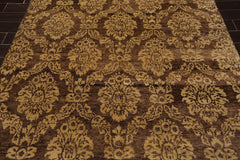 6x9 Brown, Light Gold, Color Hand Knotted 100% Wool Transitional Oriental Rug