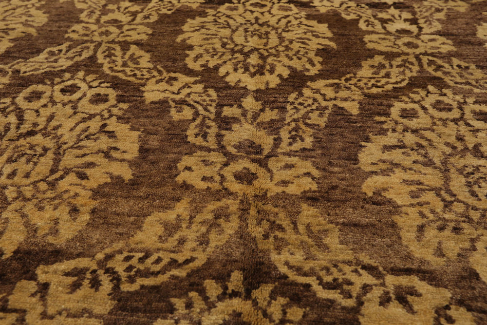 6x9 Brown, Light Gold, Color Hand Knotted 100% Wool Transitional Oriental Rug