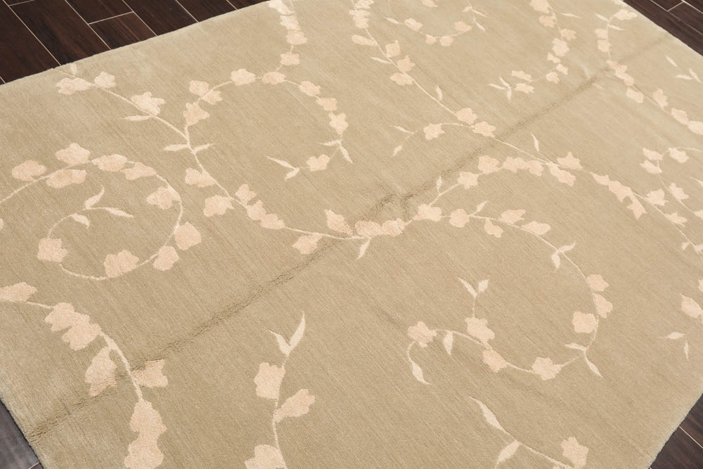 6x9 Gray, Beige, Color Hand Knotted Wool & Silk Transitional Oriental Rug