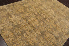 6x9 Moss, Light Gold, Color Hand Knotted 100% Wool Transitional Oriental Rug