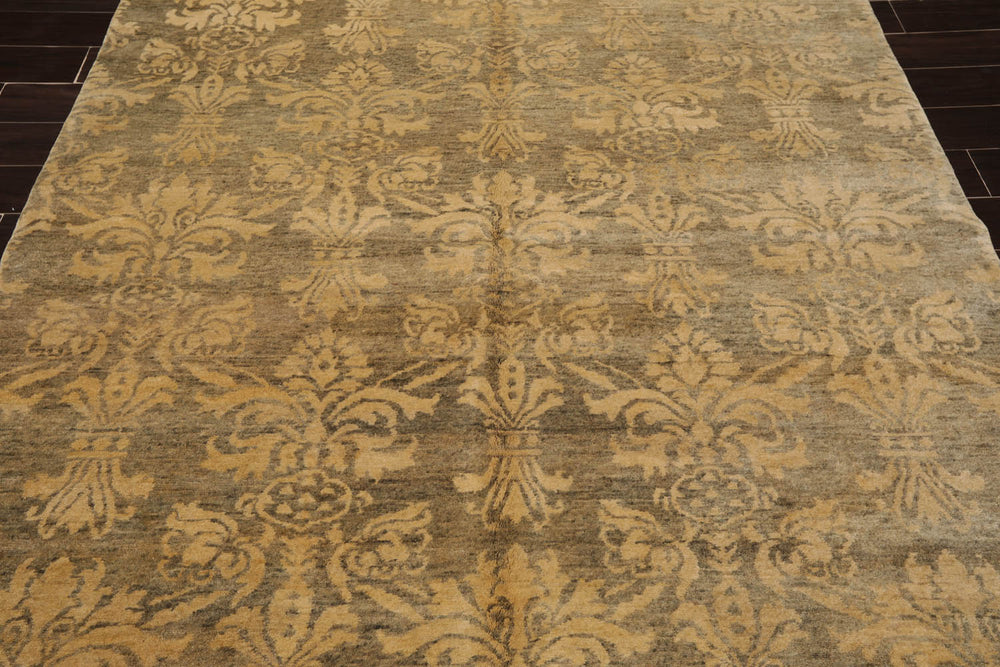 6x9 Moss, Light Gold, Color Hand Knotted 100% Wool Transitional Oriental Rug