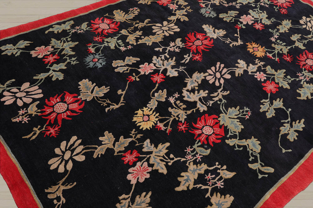 6x9 Midnight Blue, Coral, Beige Color Hand Knotted 100% Wool Traditional Oriental Rug