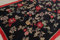 6x9 Midnight Blue, Coral, Beige Color Hand Knotted 100% Wool Traditional Oriental Rug