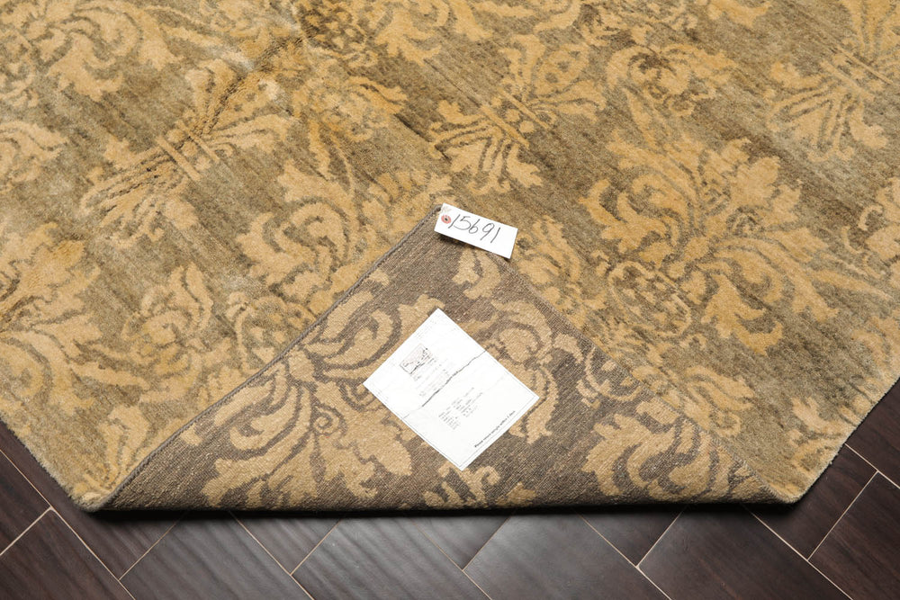 6x9 Moss, Light Gold, Color Hand Knotted 100% Wool Transitional Oriental Rug