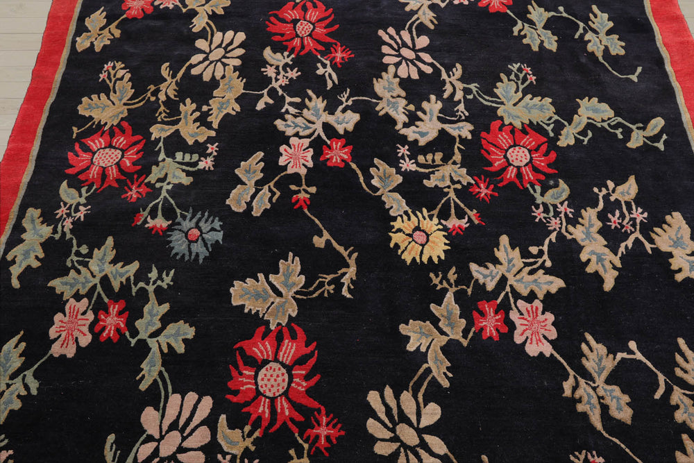 6x9 Midnight Blue, Coral, Beige Color Hand Knotted 100% Wool Traditional Oriental Rug