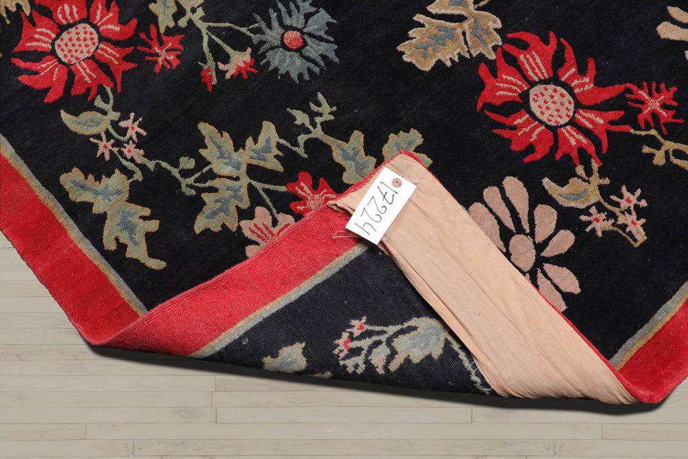 6x9 Midnight Blue, Coral, Beige Color Hand Knotted 100% Wool Traditional Oriental Rug