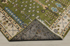 Multi Size Green Ivory Peach Color Hand Knotted Oushak Wool Traditional Oriental Rug