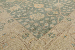 Multi Size Green Beige Caramel Color Hand Knotted Oushak Wool Antique Oriental Rug