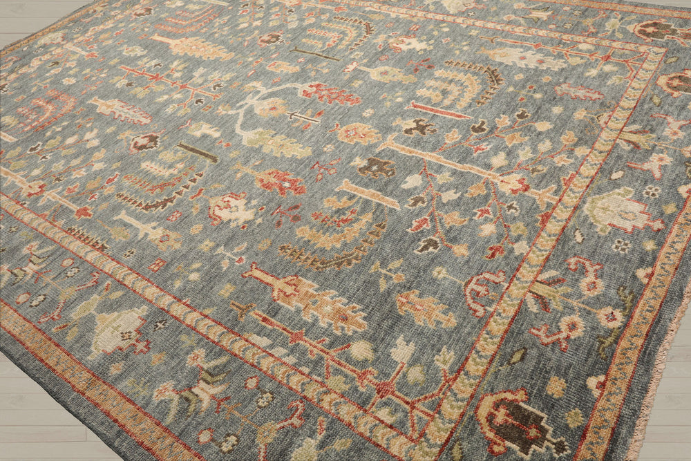 Multi Size Slate Beige Lime Color Hand Knotted Oushak Wool Traditional Oriental Rug