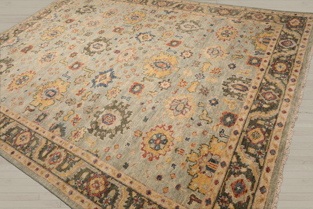 Multi Size Mint Green Beige Color Hand Knotted Oushak Wool Traditional Oriental Rug