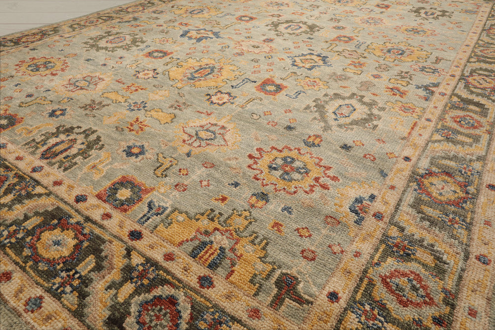 Multi Size Mint Green Beige Color Hand Knotted Oushak Wool Traditional Oriental Rug