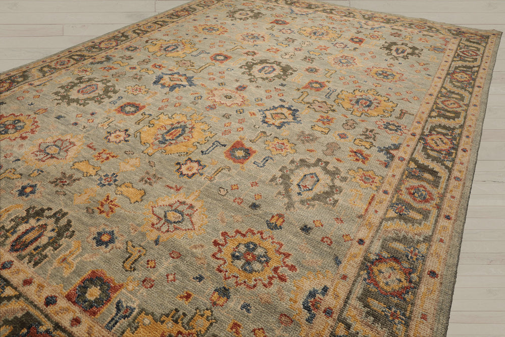 Multi Size Mint Green Beige Color Hand Knotted Oushak Wool Traditional Oriental Rug