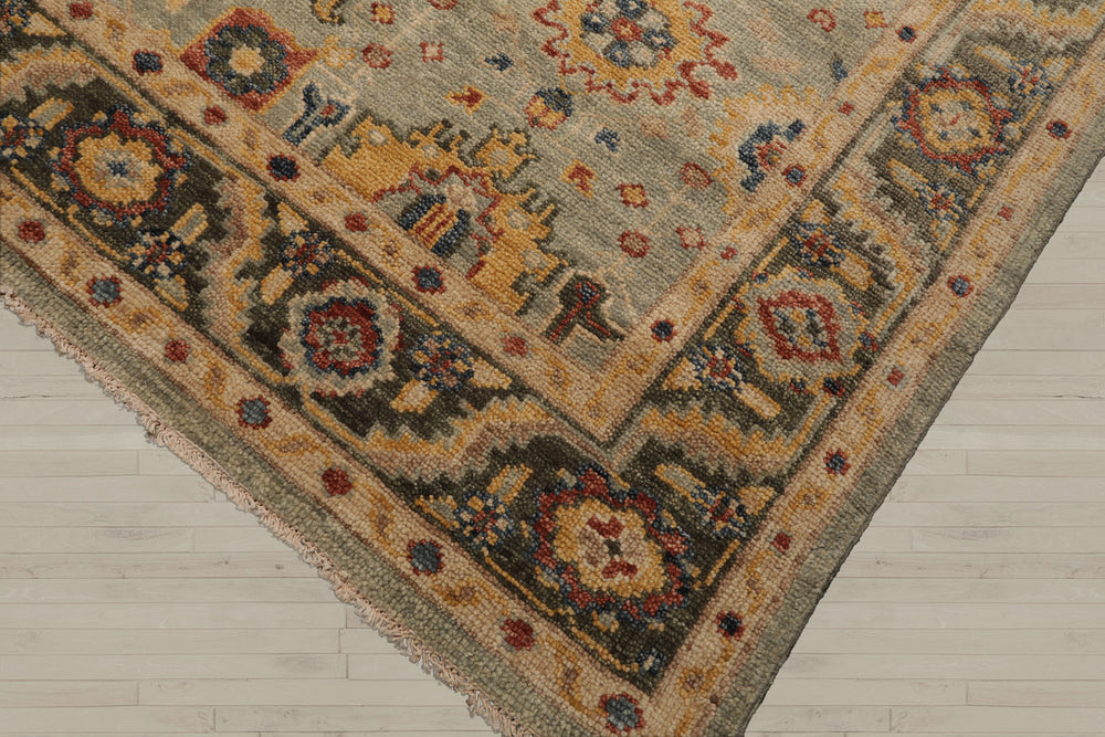 Multi Size Mint Green Beige Color Hand Knotted Oushak Wool Traditional Oriental Rug