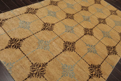6x9 Tan, Brown, Blue Color Hand Knotted Tibetan 100% Wool Transitional Oriental Rug
