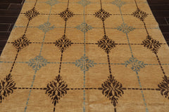 6x9 Tan, Brown, Blue Color Hand Knotted Tibetan 100% Wool Transitional Oriental Rug
