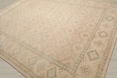 Multi Size Beige Tan Sage Color Hand Knotted Oushak Wool Transitional Oriental Rug