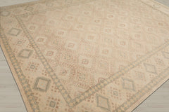 Multi Size Beige Tan Sage Color Hand Knotted Oushak Wool Transitional Oriental Rug