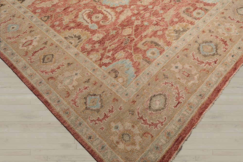 Multi Size Rust Moss Beige Color Hand Knotted Oushak Wool Traditional Oriental Rug