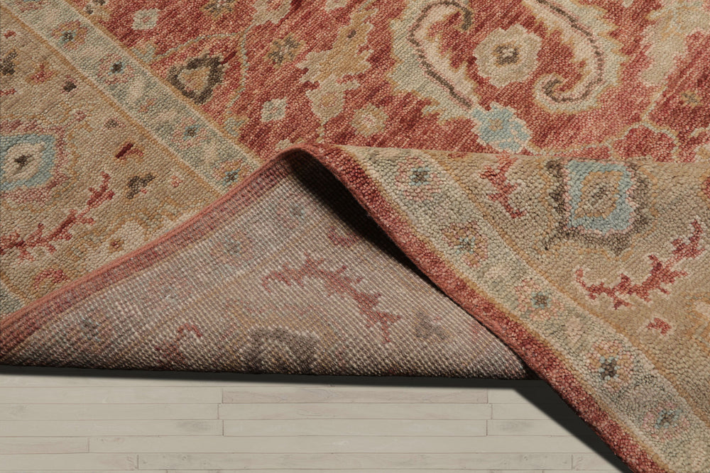 Multi Size Rust Moss Beige Color Hand Knotted Oushak Wool Traditional Oriental Rug