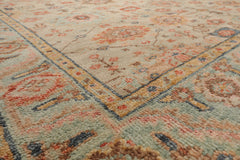 Multi Size Beige Turquoise Gold Color Hand Knotted Oushak Wool Traditional Oriental Rug