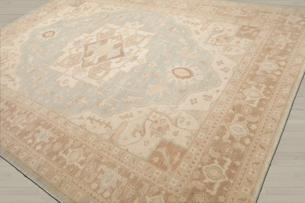 Multi Size Sage Beige Tan Color Hand Knotted Heriz Wool Traditional Oriental Rug